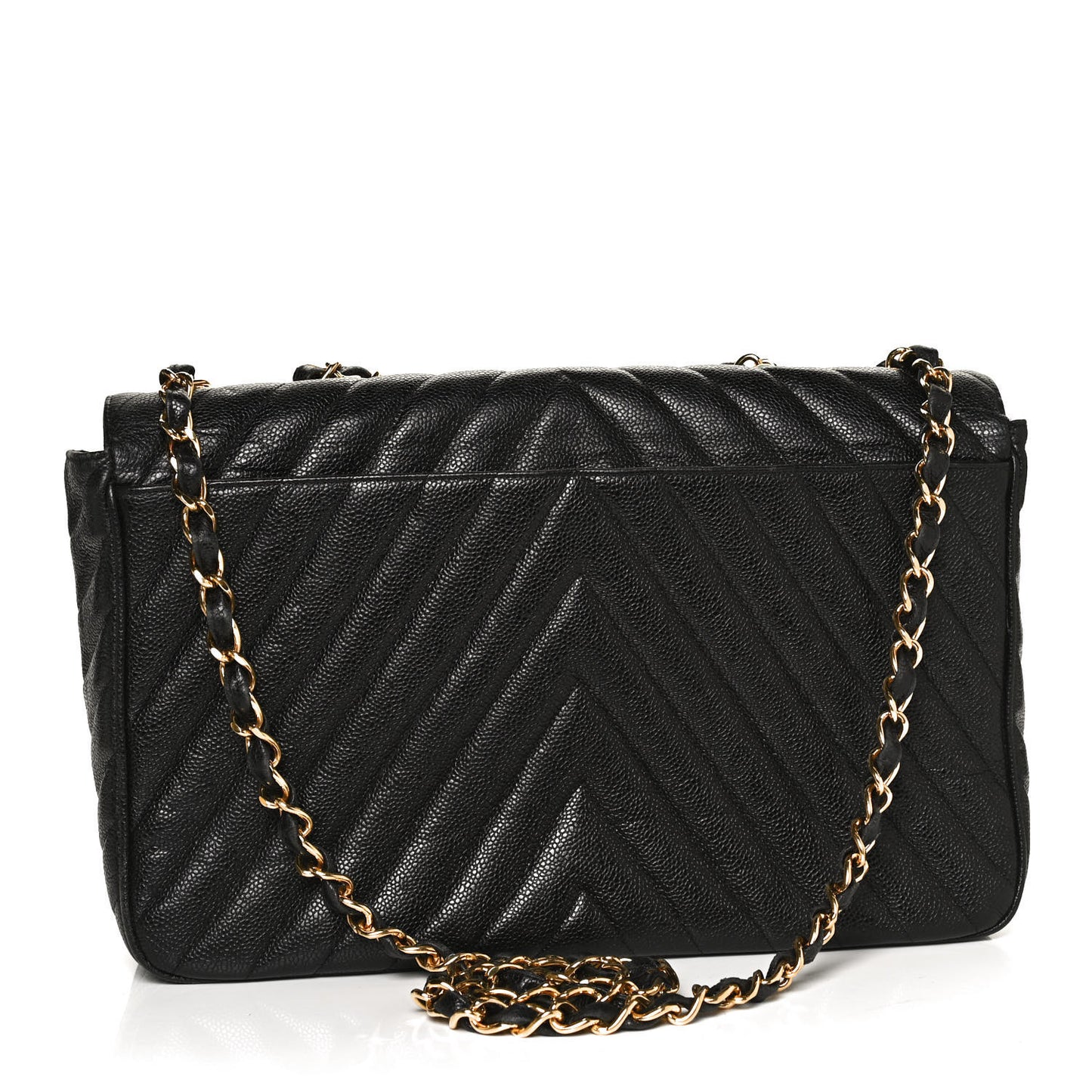 Caviar Chevron Quilted Maxi Single Flap Black