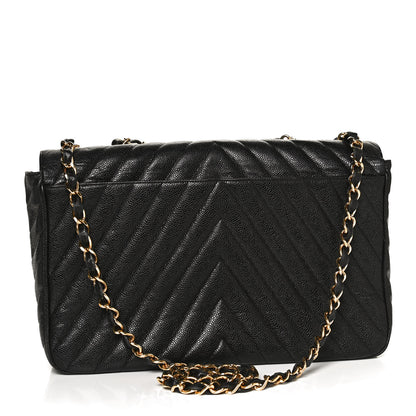 Chanel Caviar Chevron Quilted Maxi Single Flap Black 3 of 11