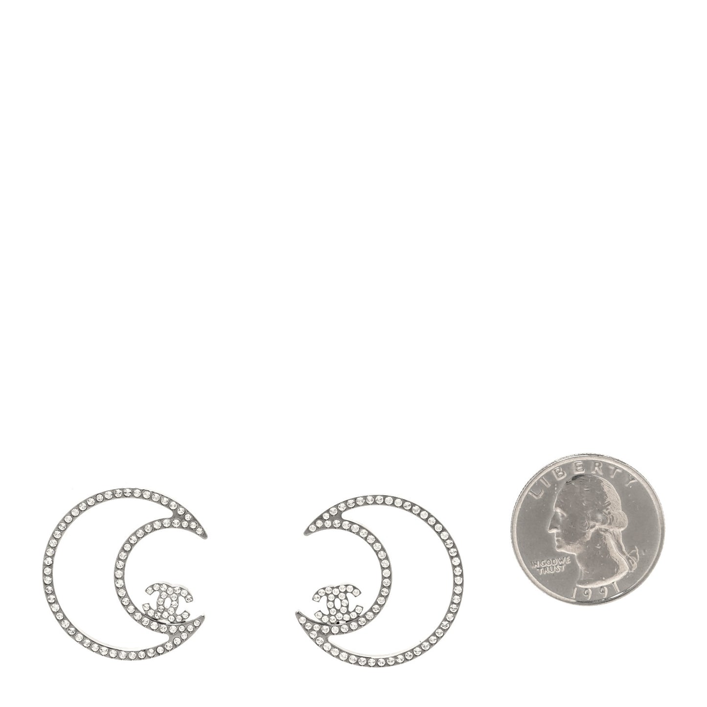 Strass Crystal CC Moon Earrings Silver