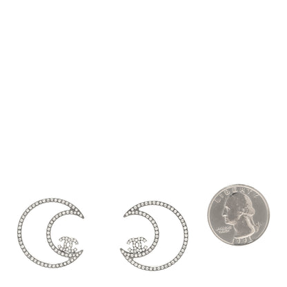 Chanel Strass Crystal CC Moon Earrings Silver 2 of 4