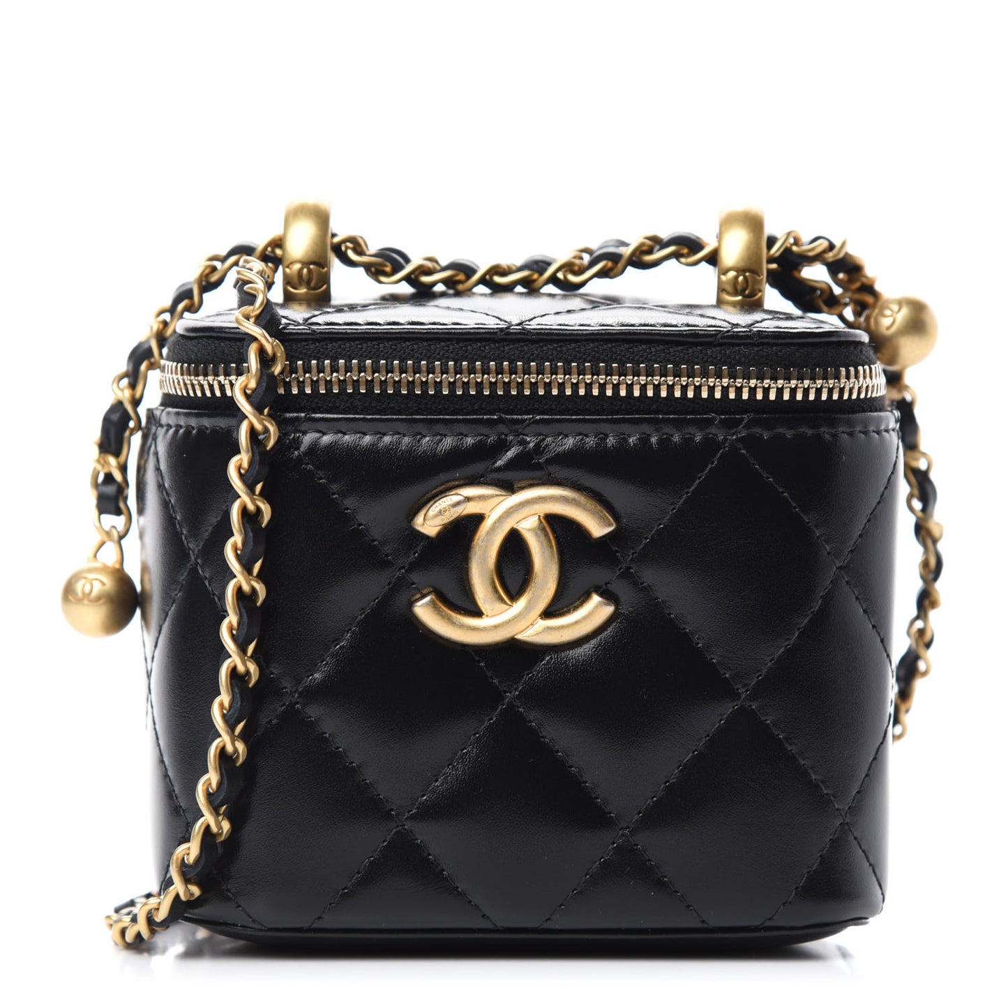 Calfskin Quilted Mini Perfect Fit Vanity Case With Chain Black