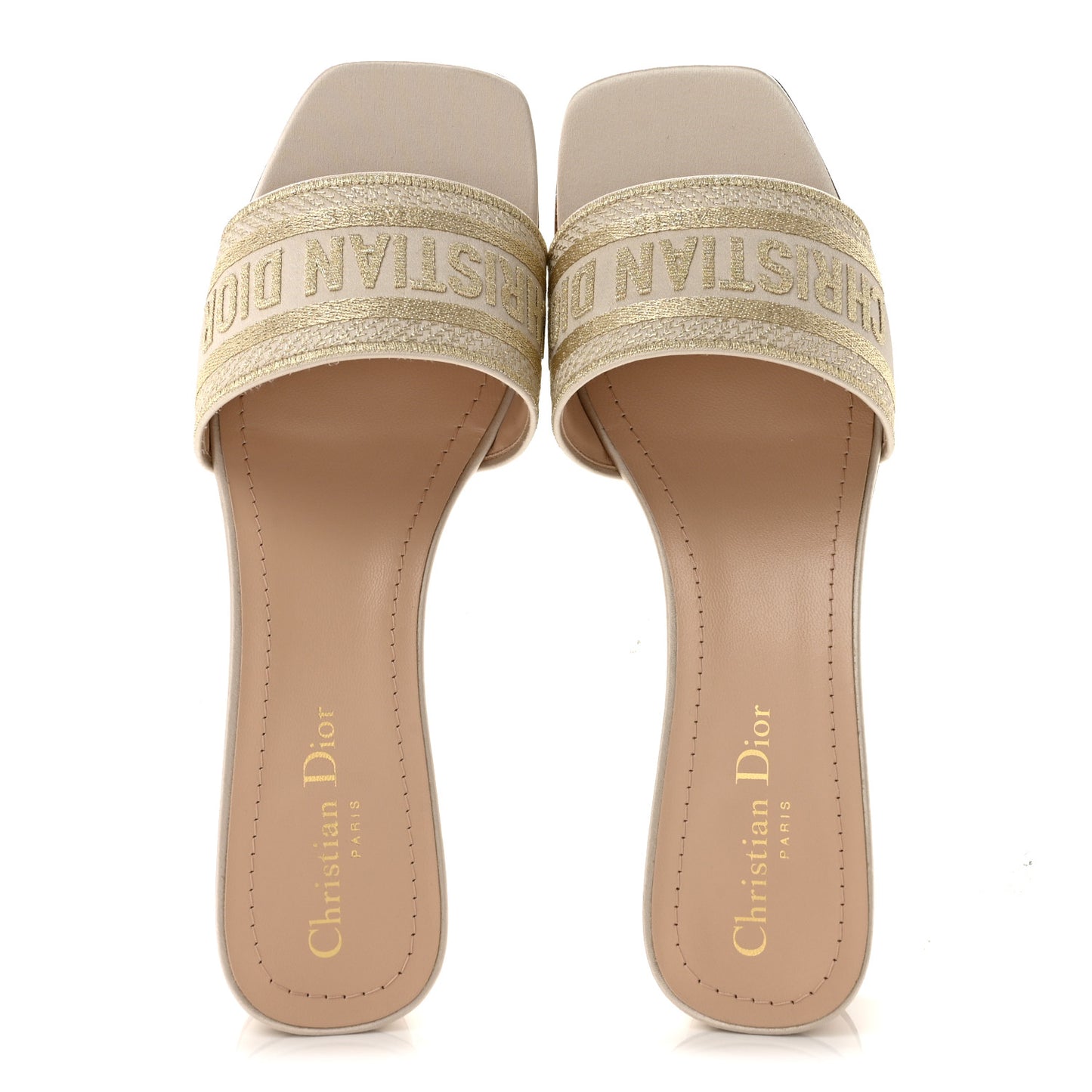 Metallic Satin Embroidered Dway 35mm Slide Sandals 40.5 Pale Gold