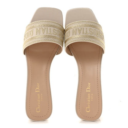 Christian Dior Metallic Satin Embroidered Dway 35mm Slide Sandals 40.5 Pale Gold 2 of 10