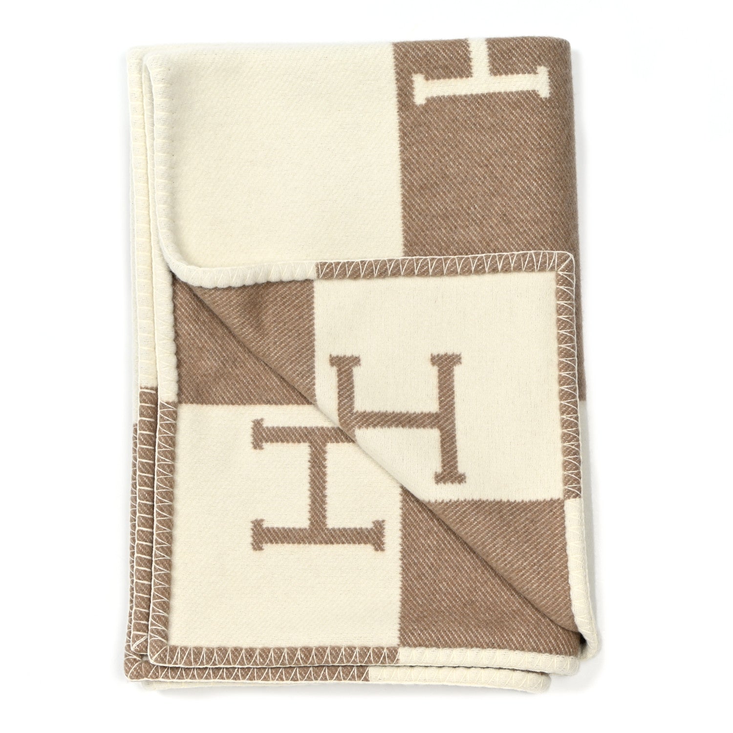 Hermes Wool Cashmere Avalon Baby Blanket Noisette Moyen White 2 of 3