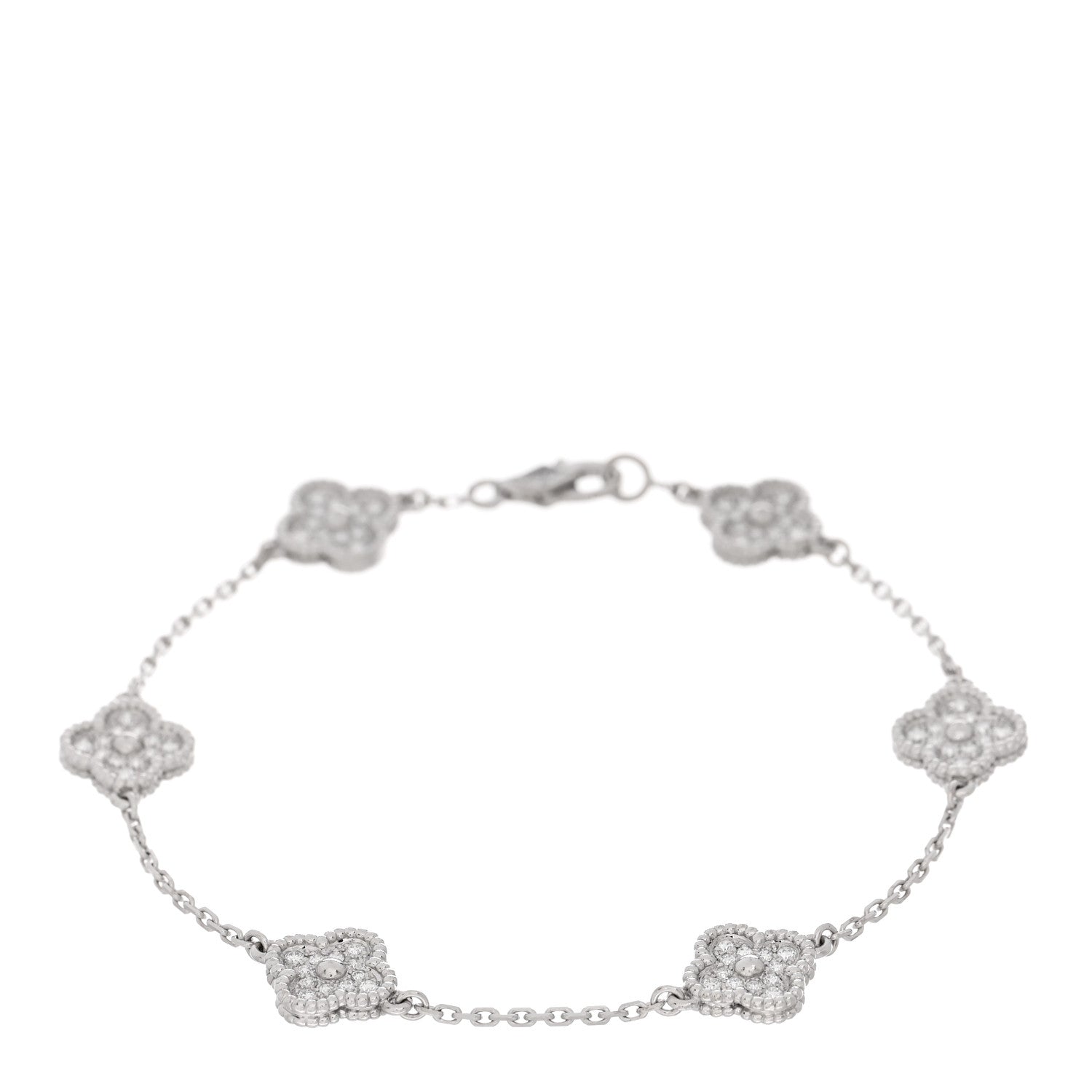 Van Cleef & Arpels 18K White Gold Diamond 6 Motifs Sweet Alhambra Bracelet 1 of 3