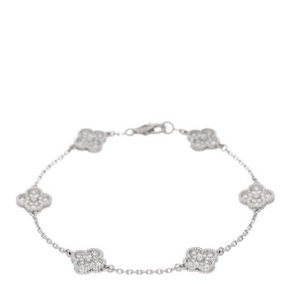 Van Cleef & Arpels 18K White Gold Diamond 6 Motifs Sweet Alhambra Bracelet 1 of 3