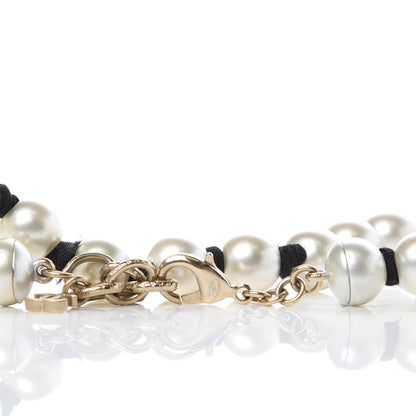 Chanel Pearl CC Long Necklace Gold Pearly White Black 4 of 4