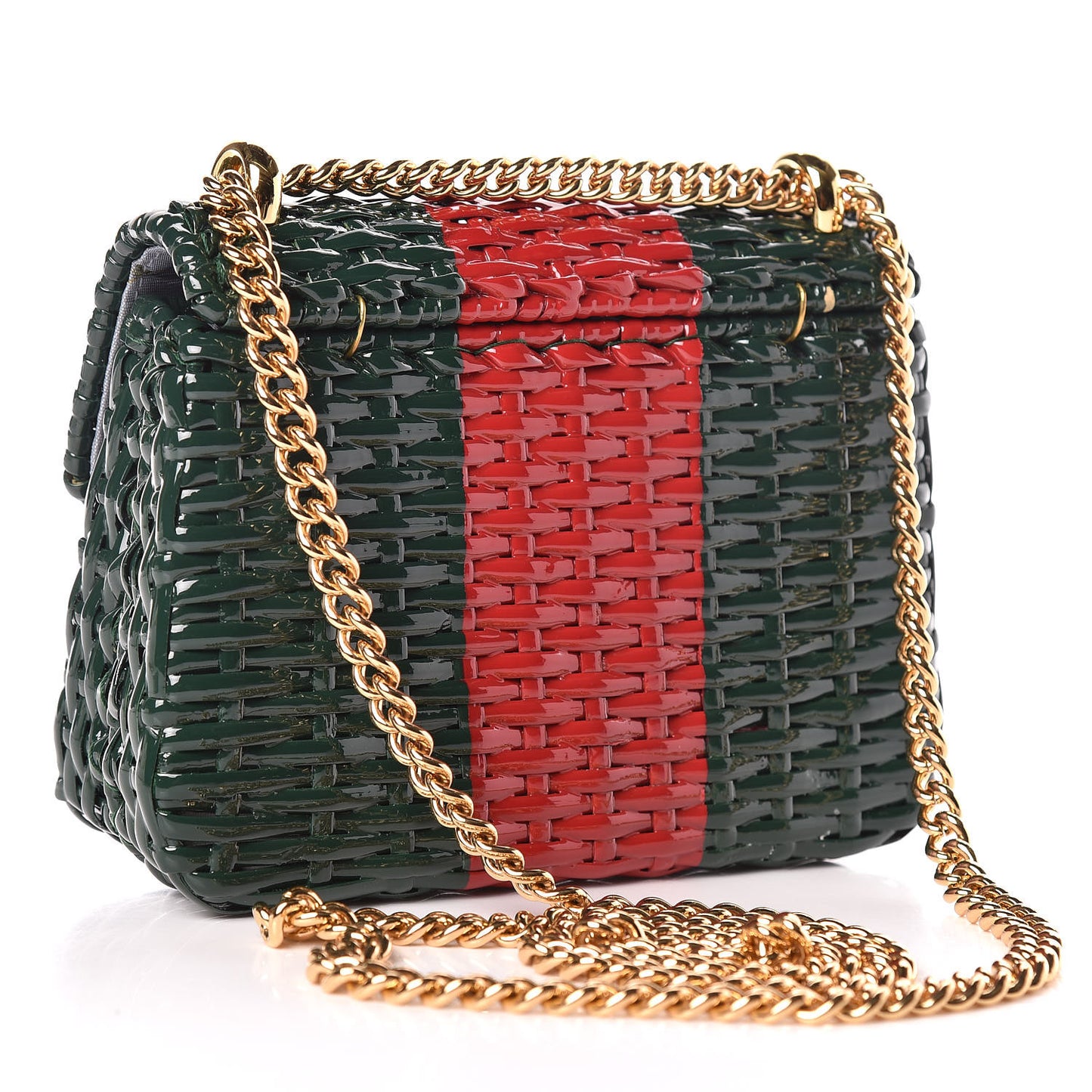Glazed Wicker Stripe Mini Cestino Shoulder Bag Green