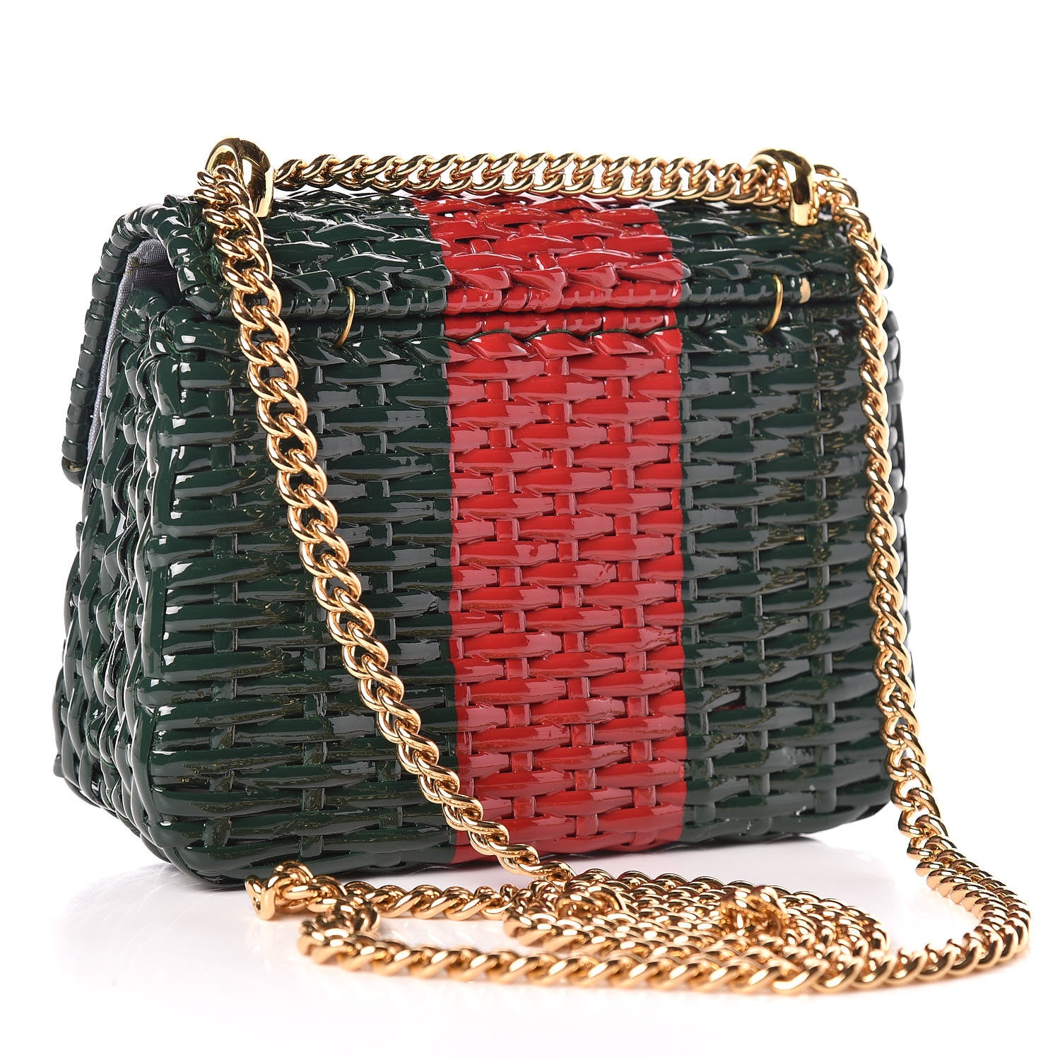 Gucci Glazed Wicker Stripe Mini Cestino Shoulder Bag Green 3 of 10