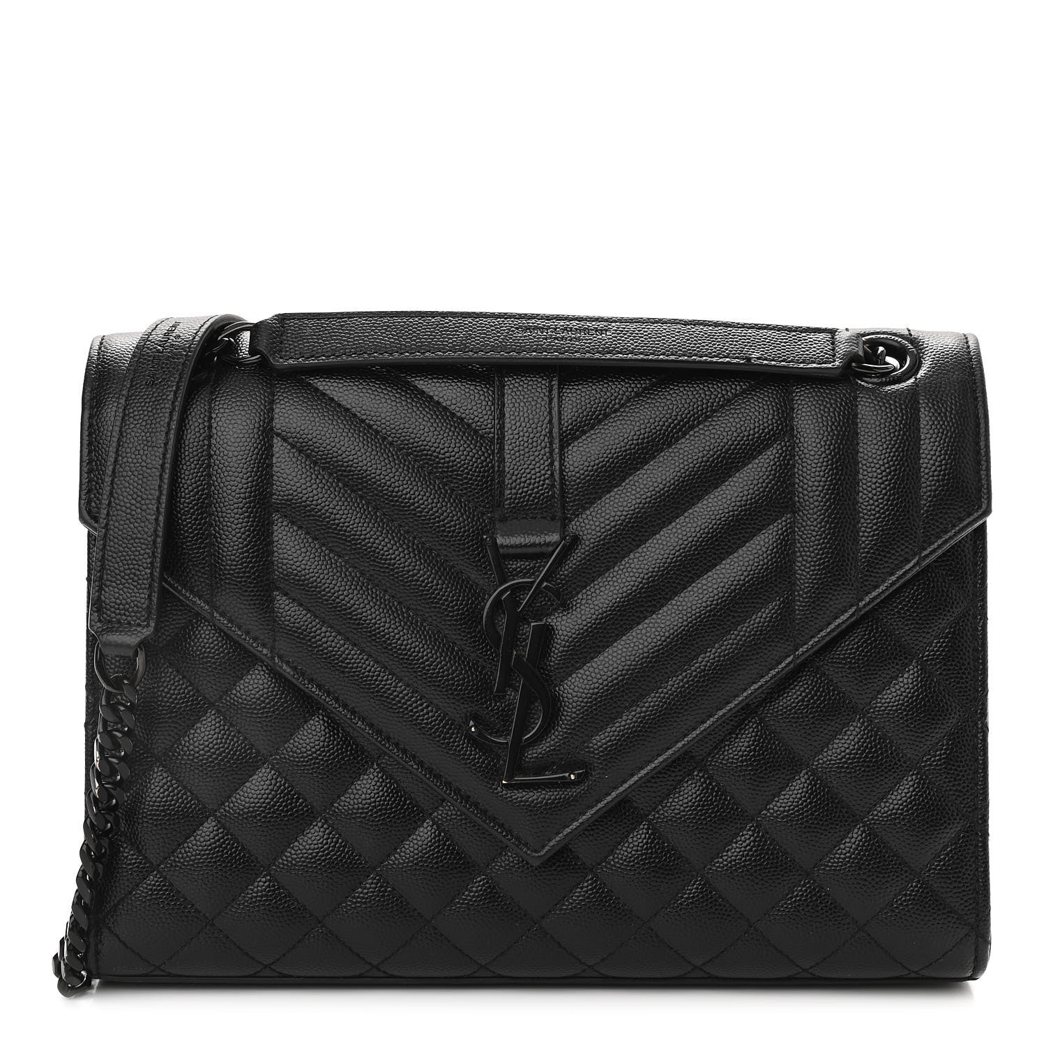 Saint Laurent Grain De Poudre Textured Mixed Matelasse Triquilt Medium Monogram Satchel Black 1 of 14