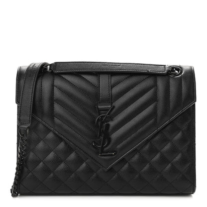 Saint Laurent Grain De Poudre Textured Mixed Matelasse Triquilt Medium Monogram Satchel Black 1 of 14