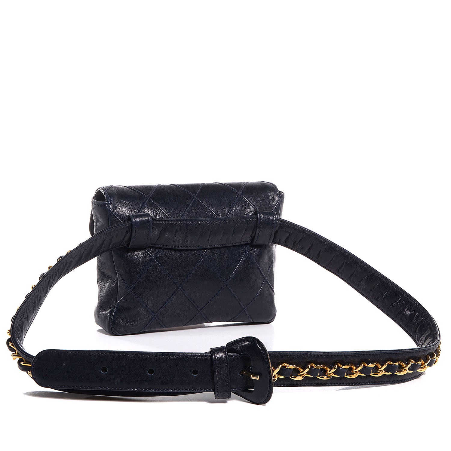 Chanel Lambskin Diamond Stitched Flap Waist Chain Belt Bag Navy 3 of 8
