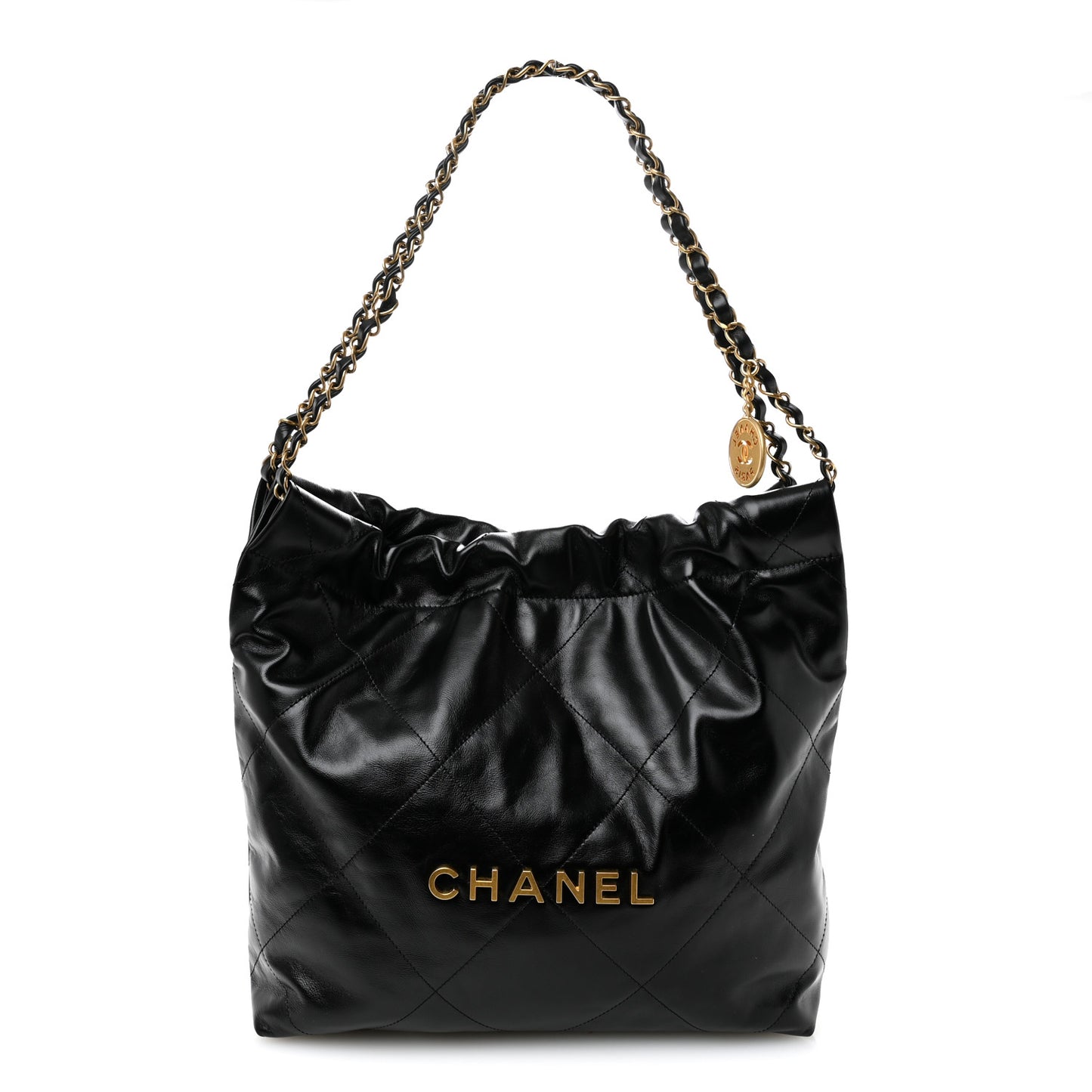 Shiny Calfskin Quilted Small Chanel 22 Black