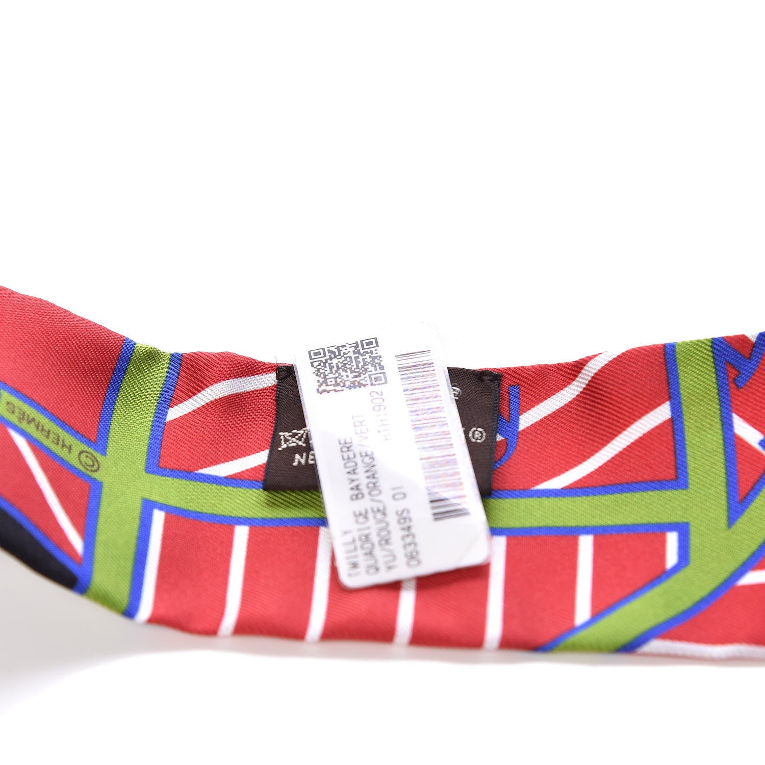 Hermes Silk Quadrige Twilly Rouge Orange Vert 3 of 4
