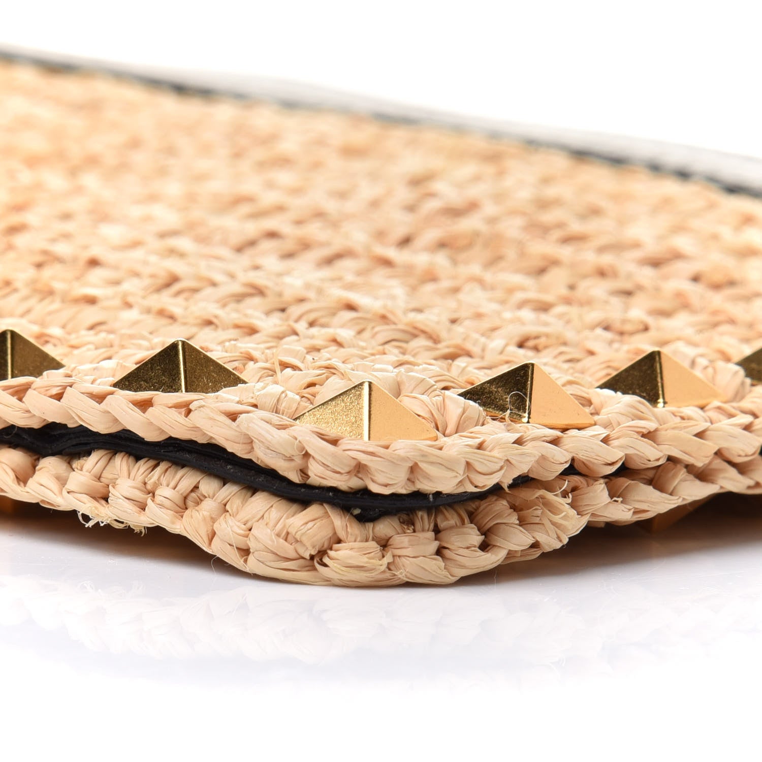 Valentino Garavani Raffia Calfskin Small Rockstud Zip Pouch Naturale Black 9 of 10