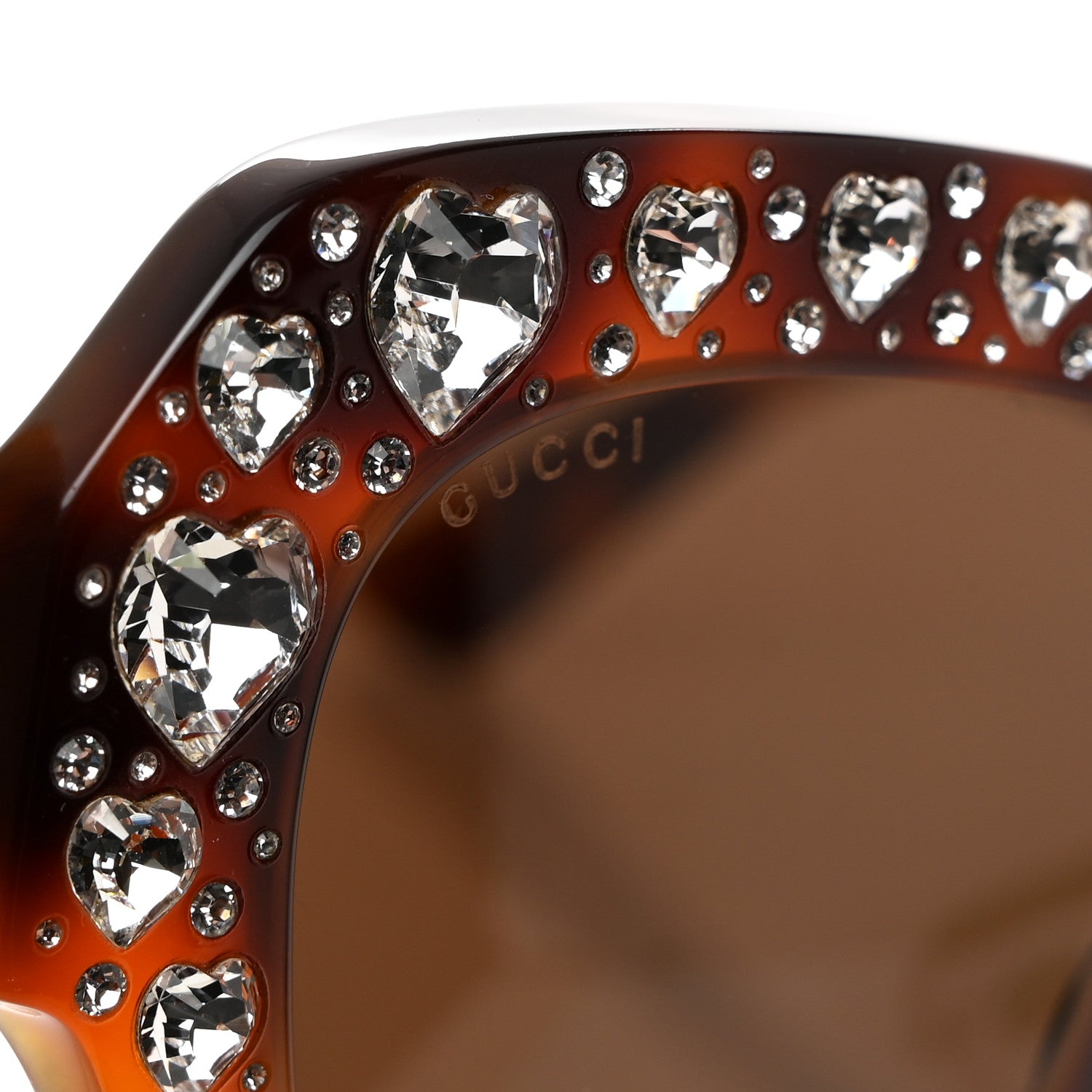 Gucci Crystal Heart Sunglasses GG0308S Havana 7 of 10