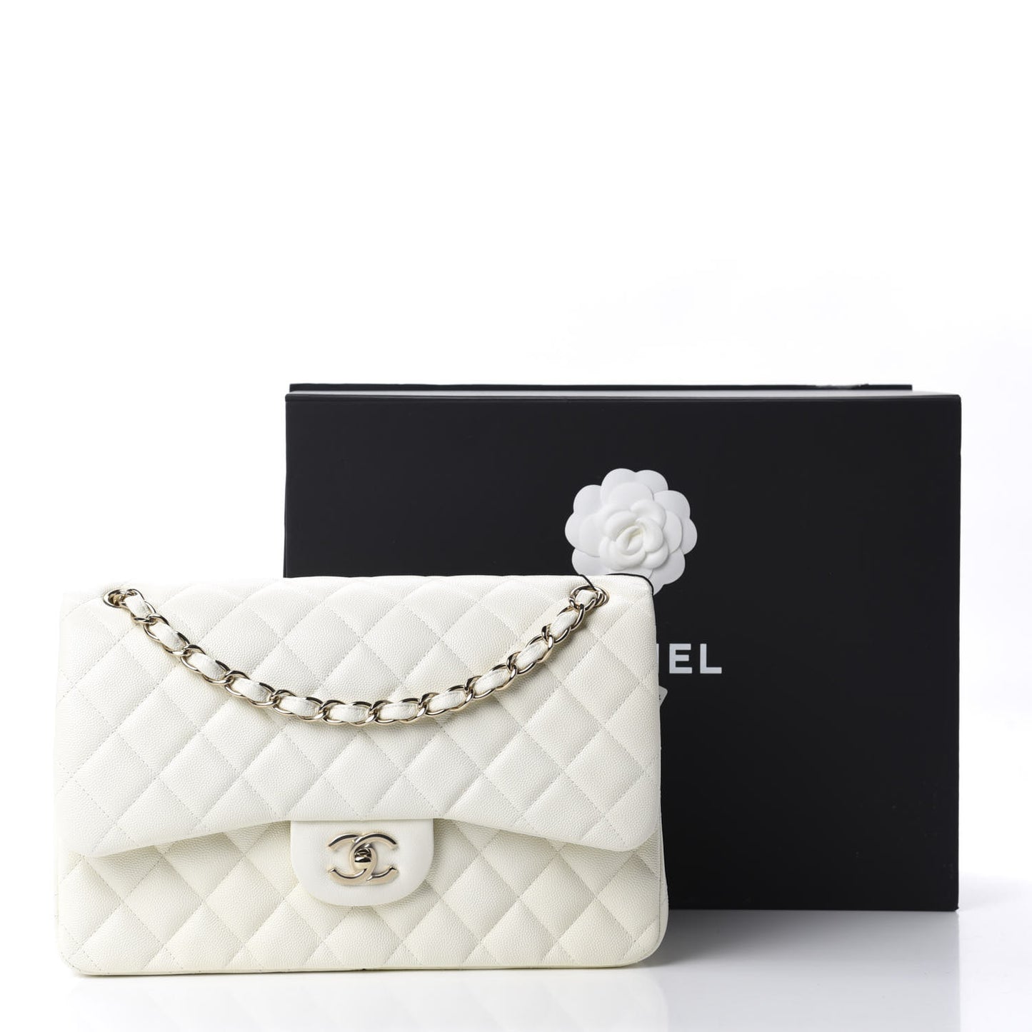 Caviar Quilted Jumbo Double Flap White