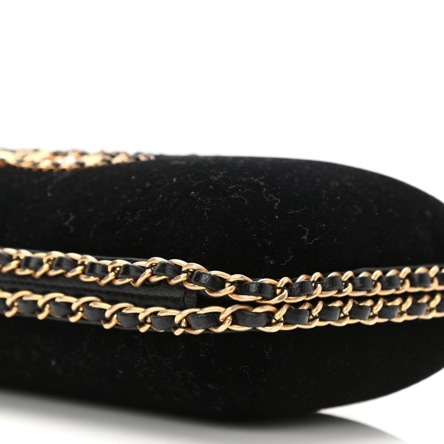 Chanel Velvet Pearl Crystal Sergeant Chain Around Evening Clutch Black Gold 10 of 10