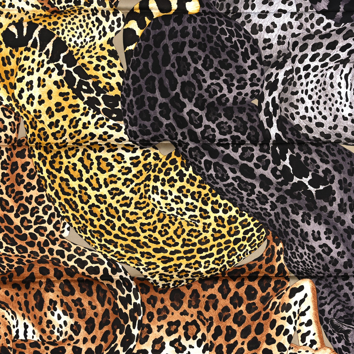 Hermes Silk Twill Lazy Leopardesses Scarf 90 Camel Anthracite 2 of 5