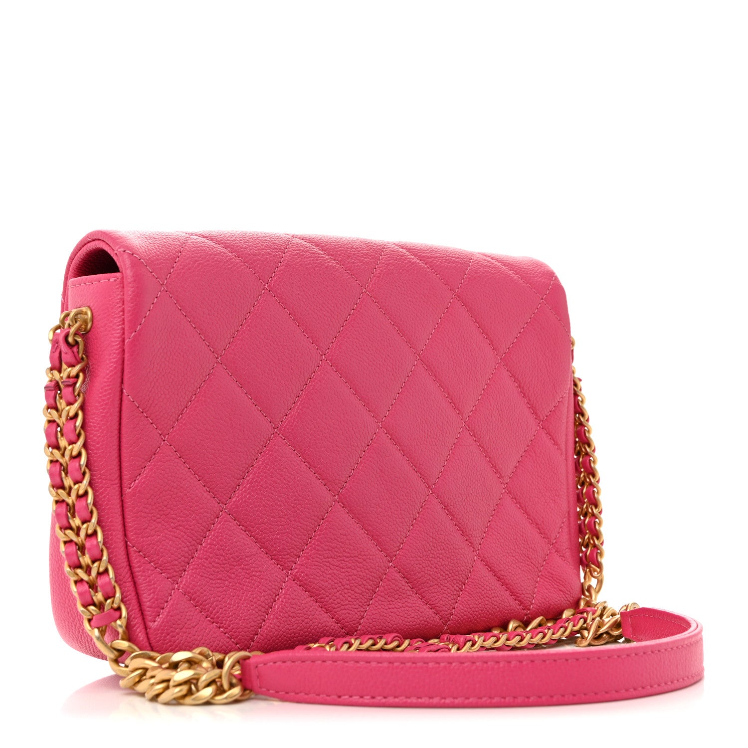 Chanel Shiny Caviar Quilted Small Chain Melody Flap Dark Pink 3 of 11
