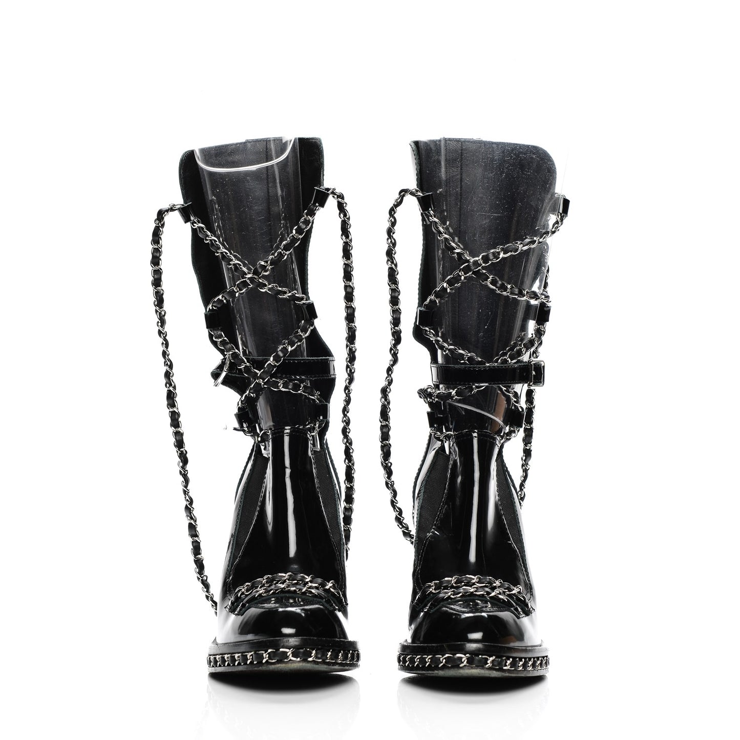 Patent Chained Tall Combat Boots 36.5 Black