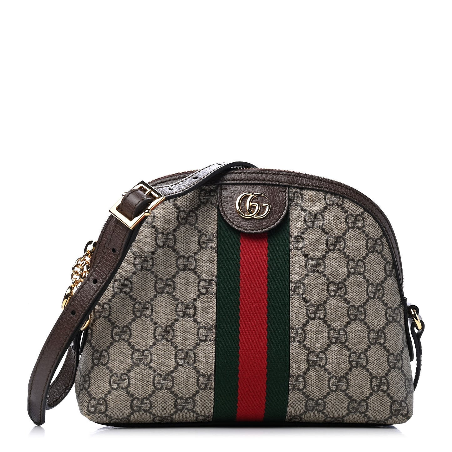 GG Supreme Monogram Textured Dollar Calfskin Web Small Ophidia Dome Shoulder Bag Beige Ebony New Acero