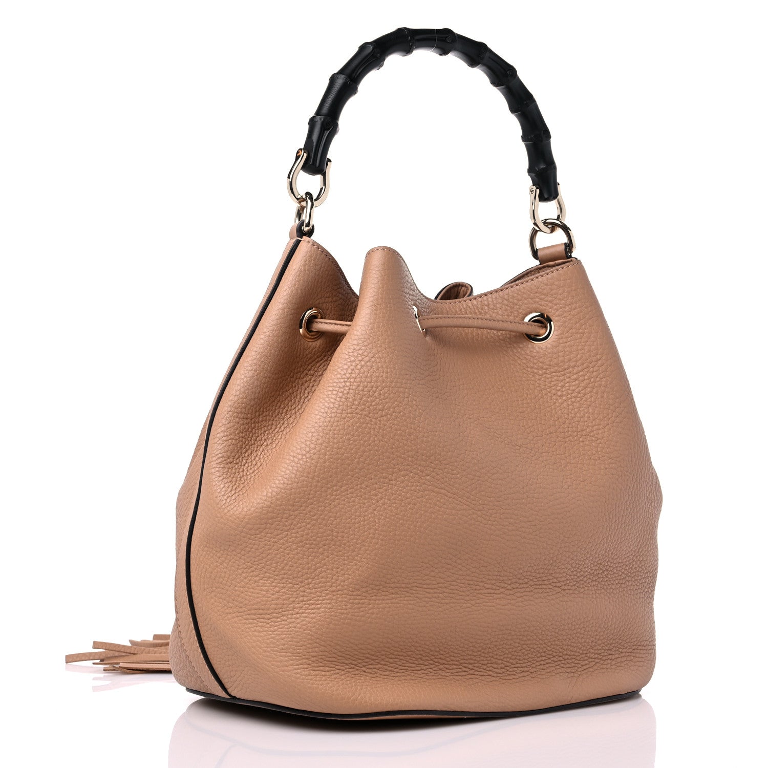 Gucci Pebbled Calfskin Miss Bamboo Bucket Bag Camelia 3 of 13