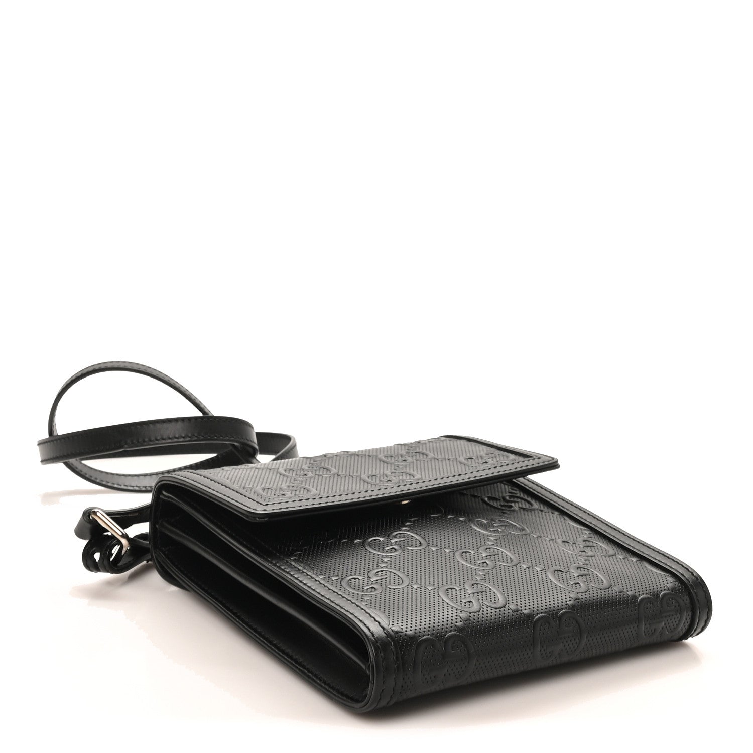 Gucci Calfskin GG Tennis Embossed Messenger Bag Black 4 of 11