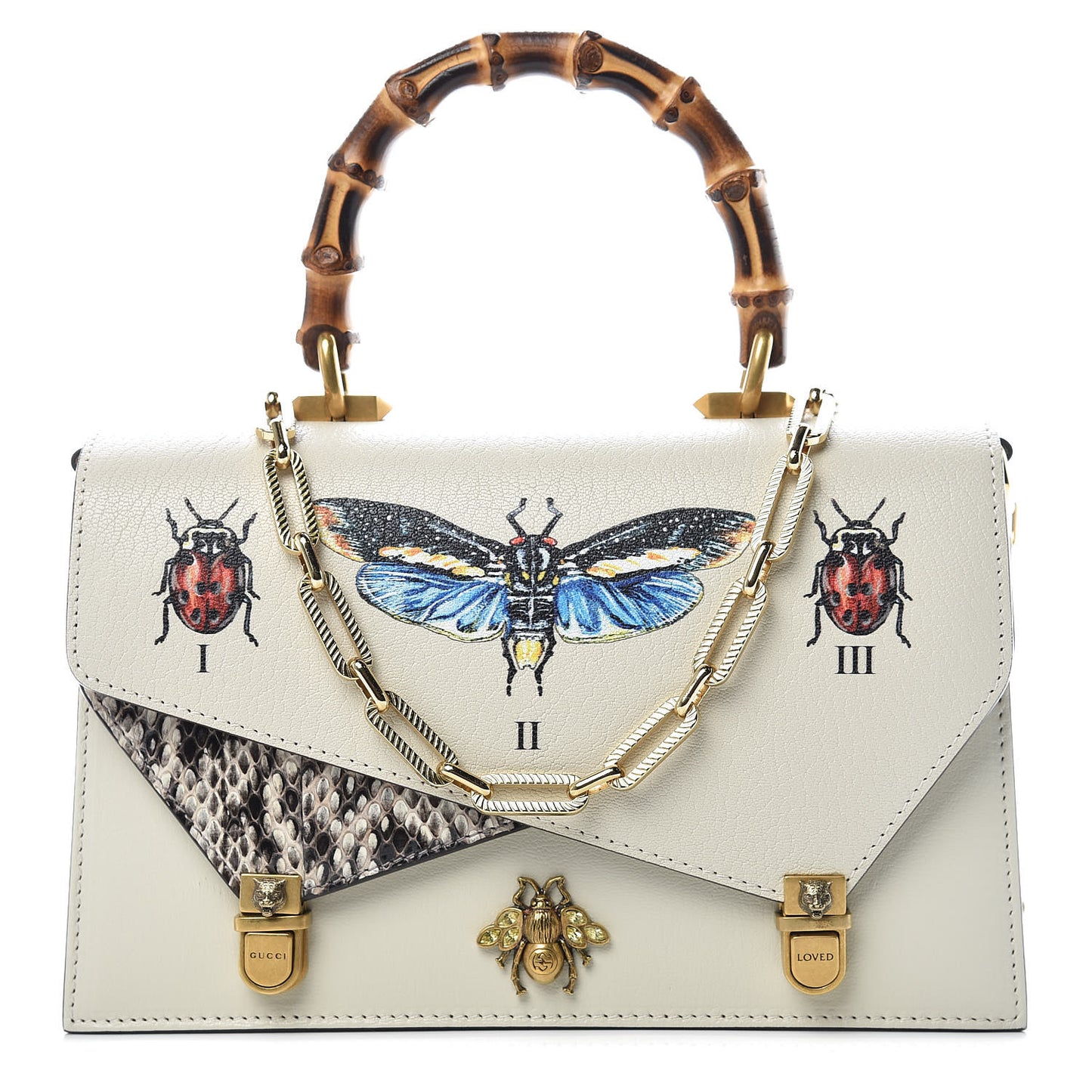 Calfskin Snakeskin Studded Small Ottilia Top Handle Bag White
