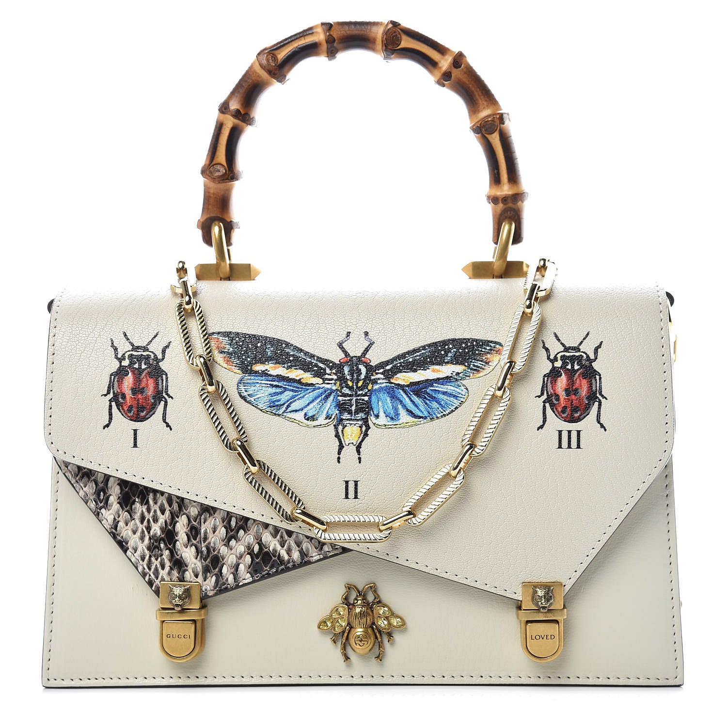 Gucci Calfskin Snakeskin Studded Small Ottilia Top Handle Bag White 1 of 14