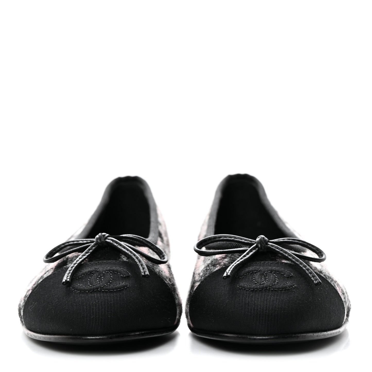 Alpaca Tweed Grosgrain Cap Toe Ballerina Flats 37.5 Pink Ivory Black