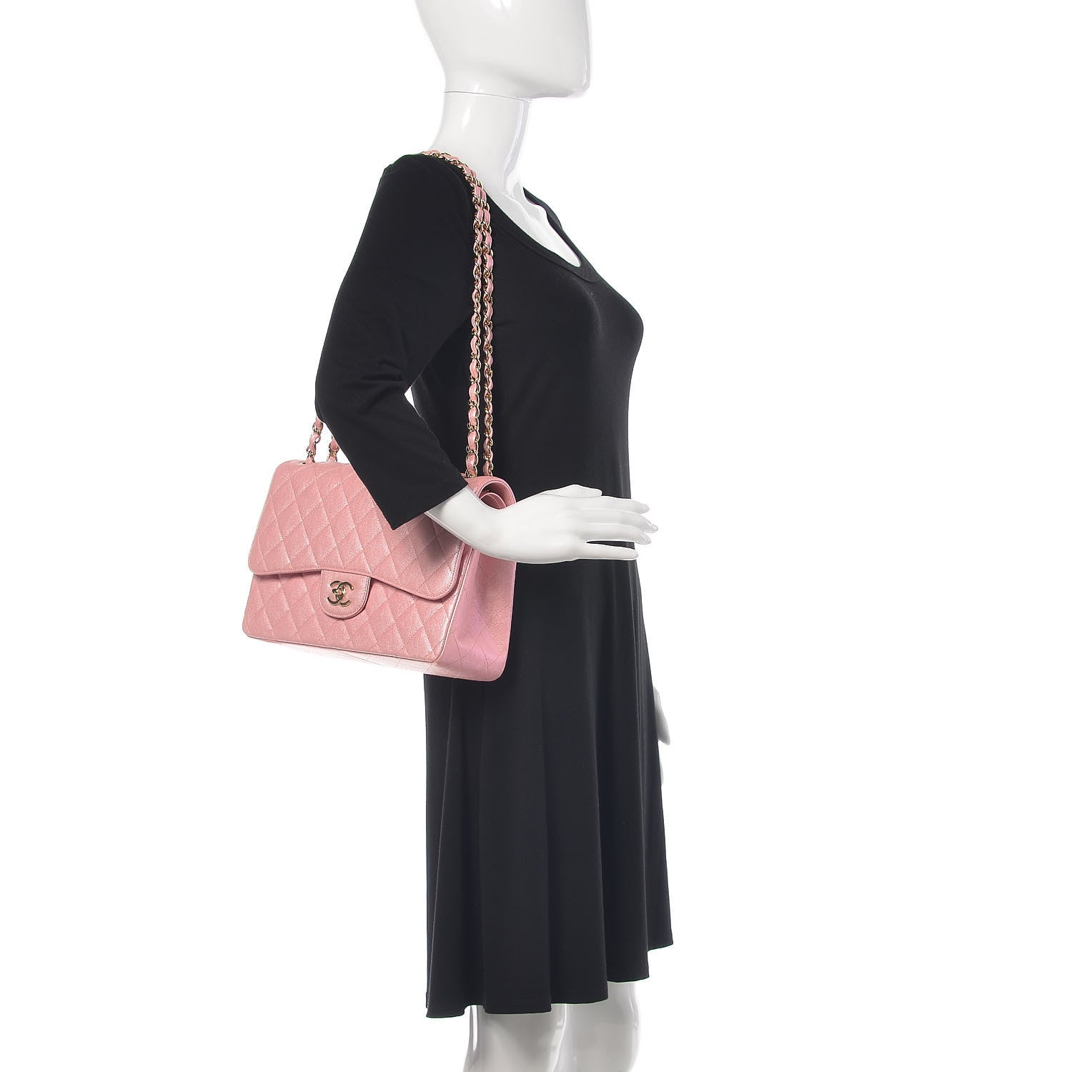 Chanel Iridescent Caviar Quilted Jumbo Double Flap Rose Pink 2 of 10