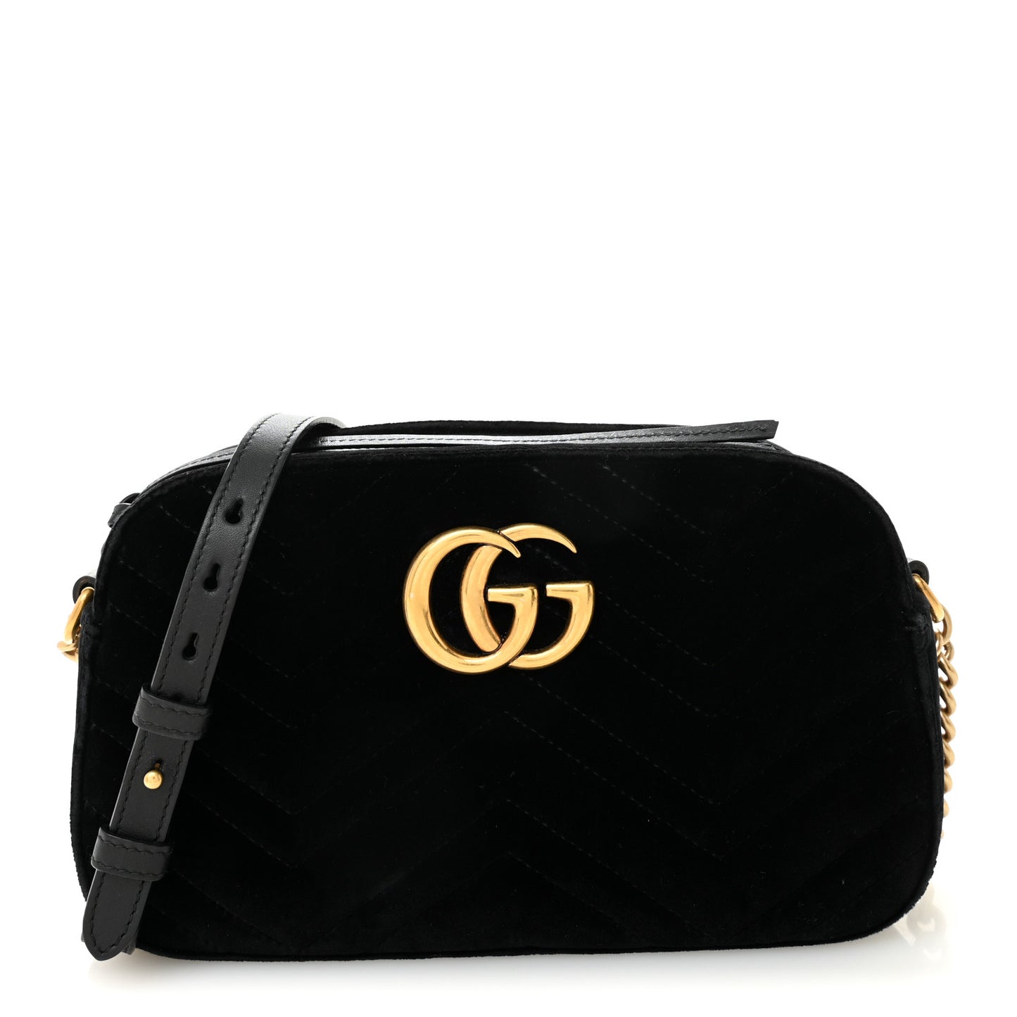 Velvet Matelasse Small GG Marmont Chain Shoulder Bag Black