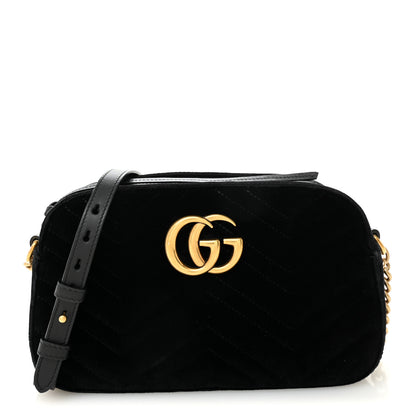 Gucci Velvet Matelasse Small GG Marmont Chain Shoulder Bag Black 1 of 13