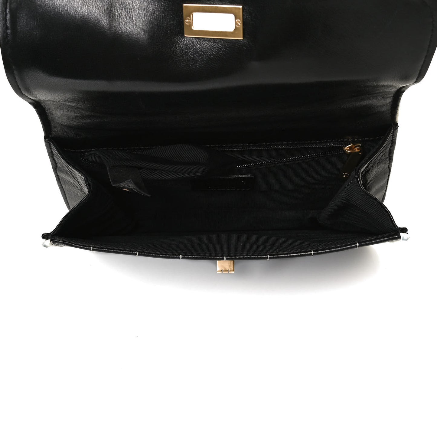 Caviar Square Stitched Small Flap Black White