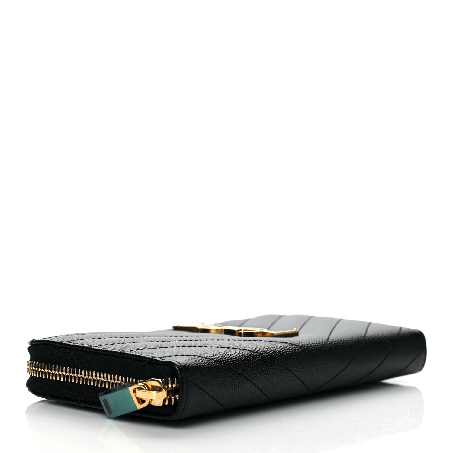 Saint Laurent Grain De Poudre Matelasse Chevron Monogram Zip Around Wallet Black 4 of 8