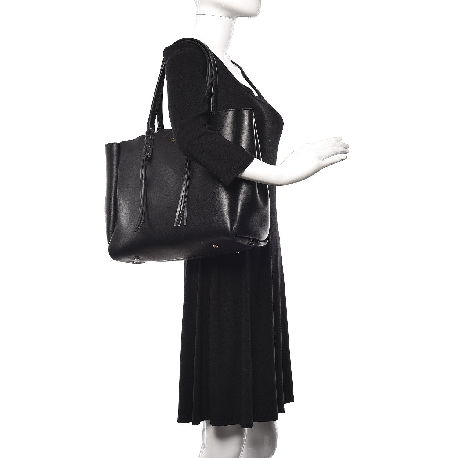 Lanvin Smooth Calfskin Small Fringe Shopper Tote Black 2 of 15