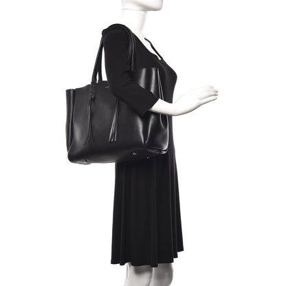 Lanvin Smooth Calfskin Small Fringe Shopper Tote Black 2 of 15