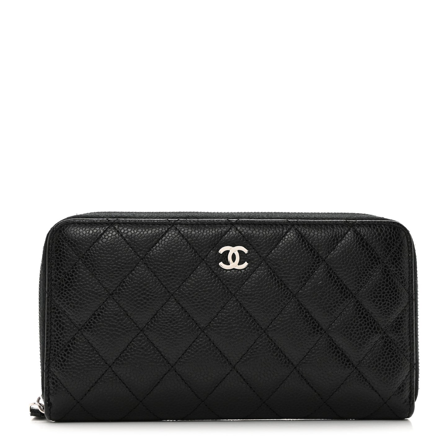 Caviar Quilted Large Gusset Zip Around Wallet Black