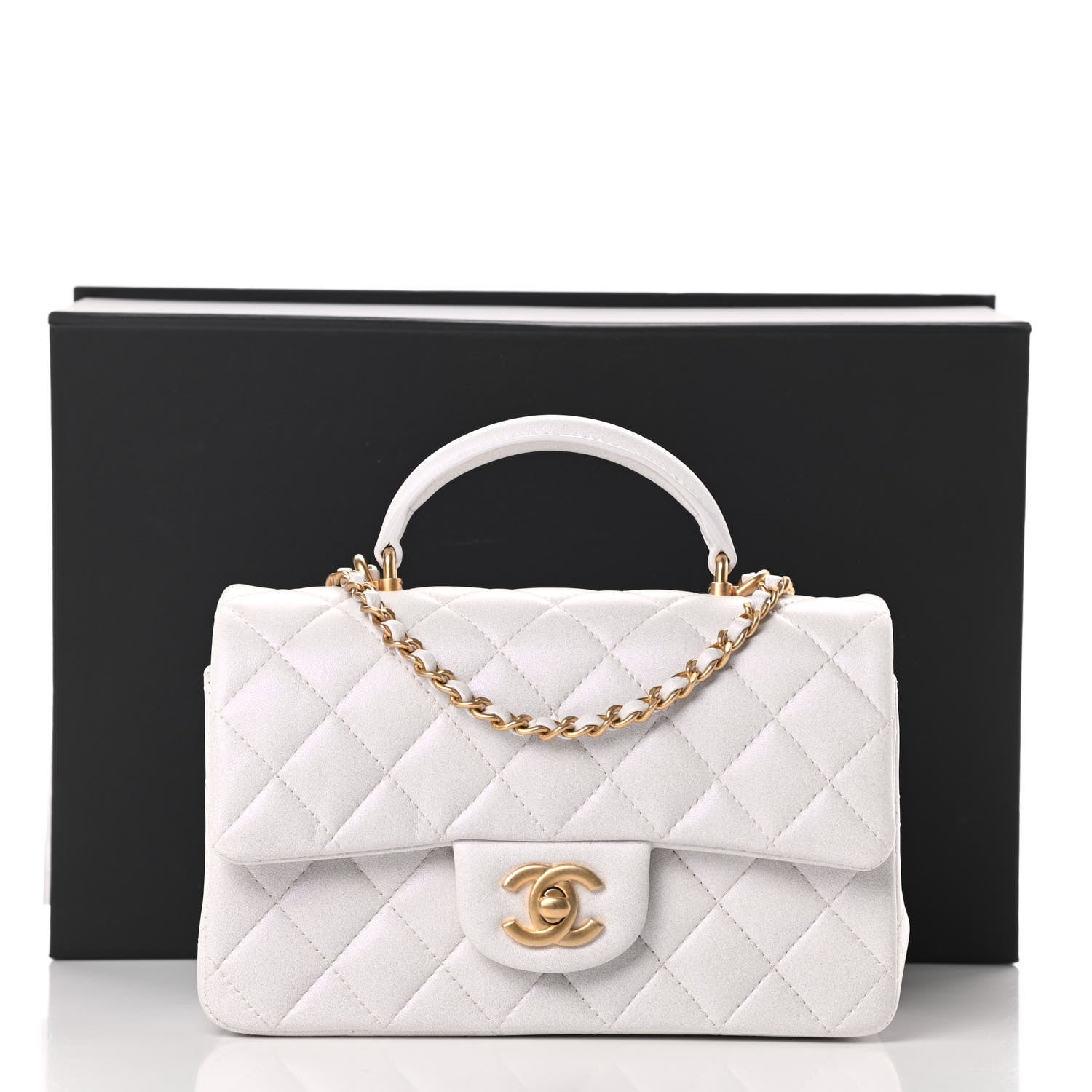Chanel Iridescent Lambskin Quilted Mini Top Handle Rectangular Flap White 12 of 12
