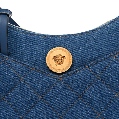 Versace Denim Calfskin Quilted Medusa Half Moon Shoulder Bag Blue 7 of 11