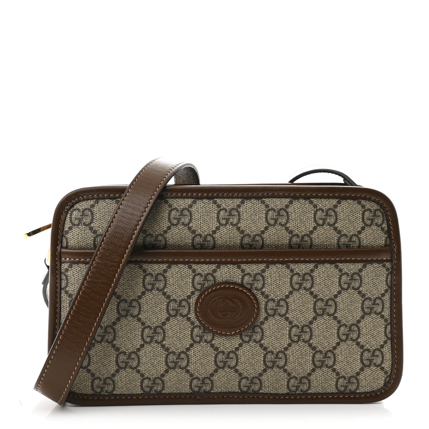 GG Supreme Monogram Azalea Calfskin Mini Retro Interlocking G Shoulder Bag Beige Ebony Brown Sugar