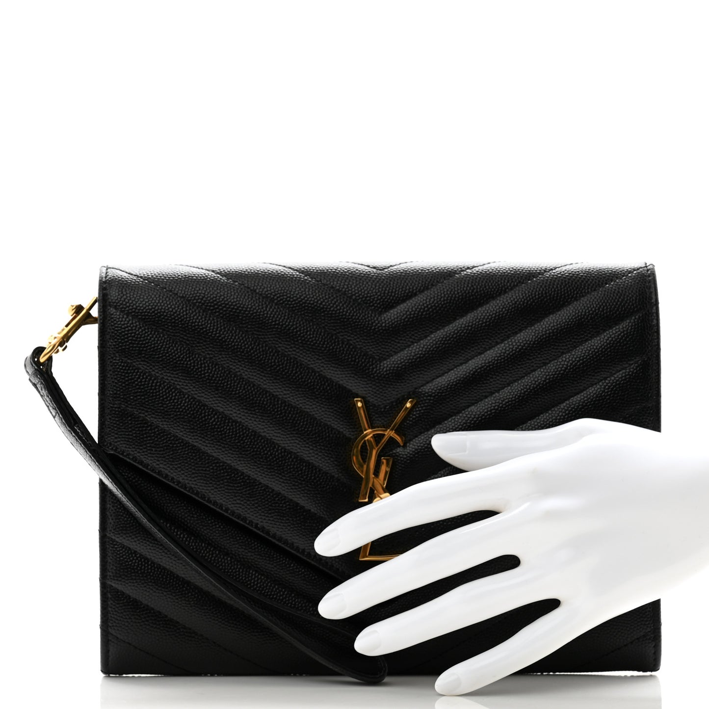 Grain De Poudre Matelasse Chevron Monogram Envelope Clutch Black