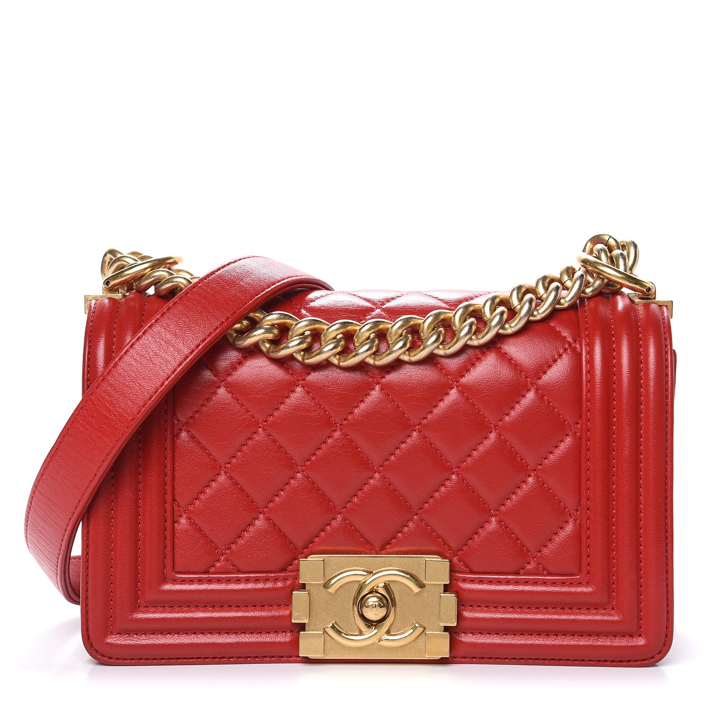 Lambskin Quilted Small Boy Flap Red