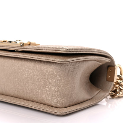 Chanel Metallic Caviar Chevron Quilted Small Boy Flap Light Beige 9 of 10