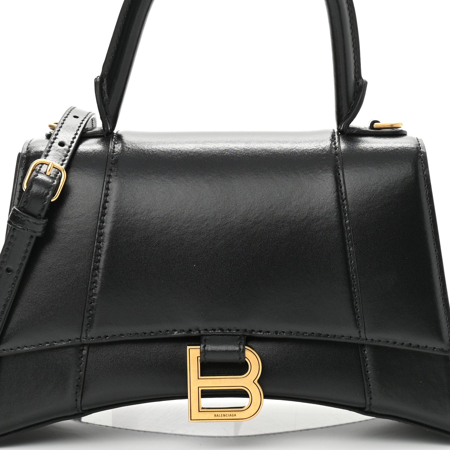Shiny Box Calfskin Small Hourglass Top Handle Bag Black