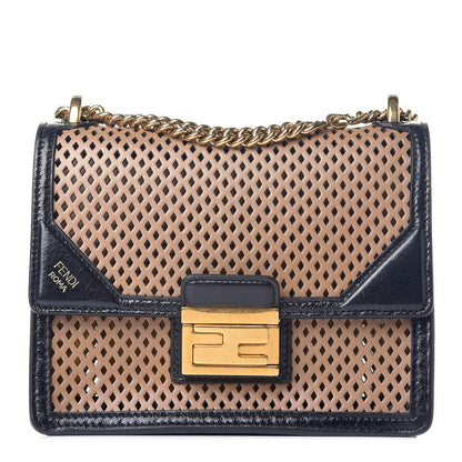 Fendi Vitello Liberty Glossy Lambskin Perforated Small Kan U Shoulder Bag Sand Mimosa Black 1 of 9