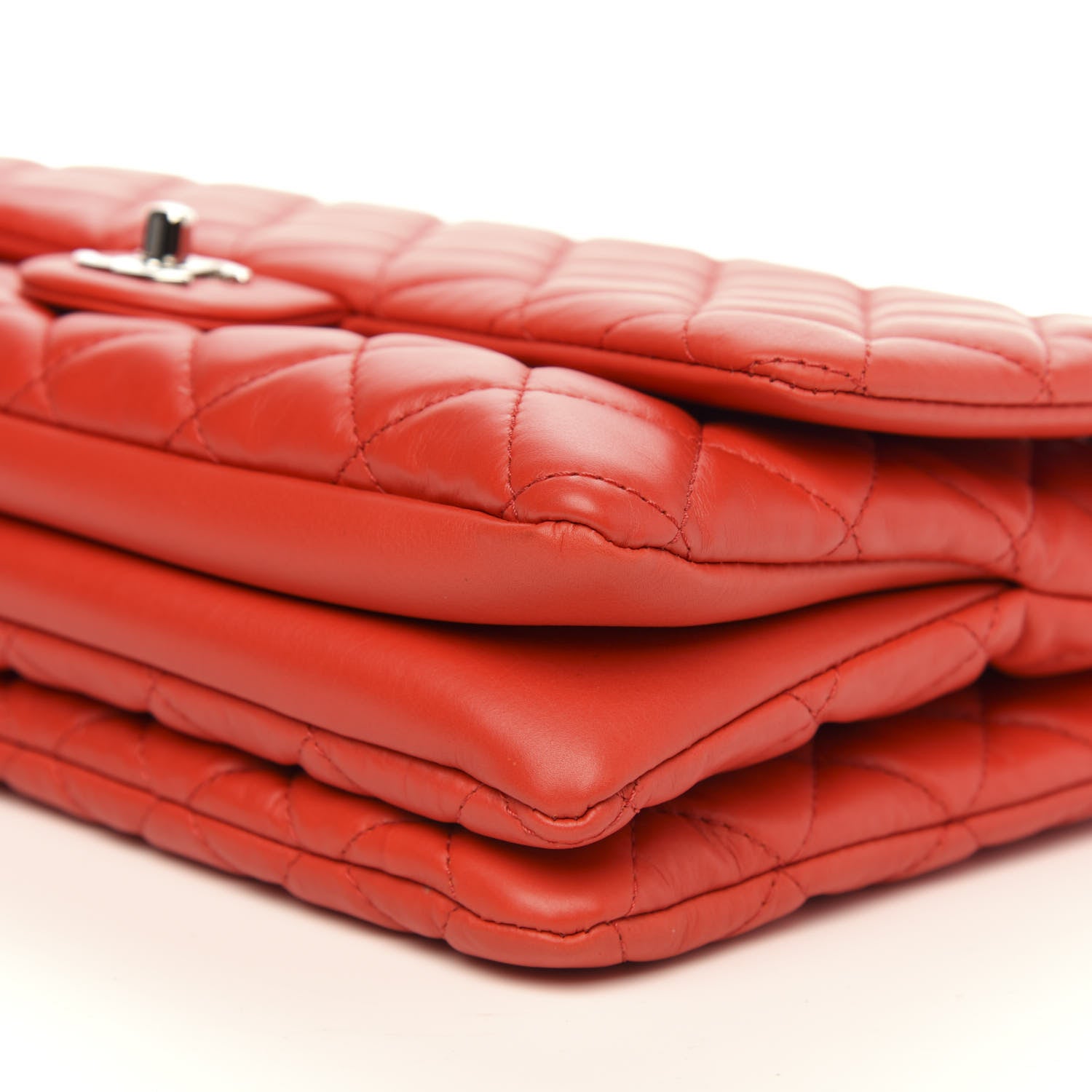 Chanel Lambskin Quilted 3 Flap Bag Red 6 of 10