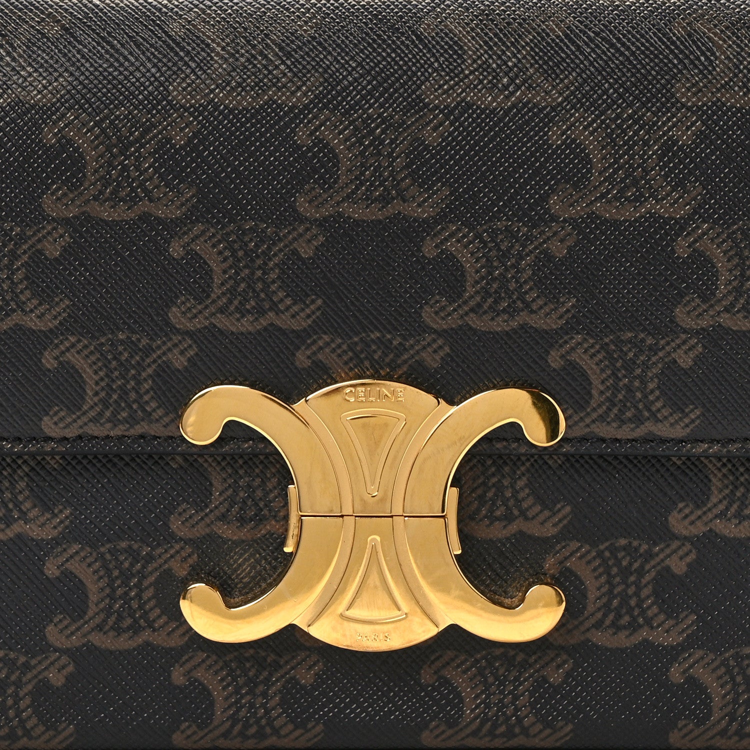 Celine Canvas Calfskin Triomphe Shoulder Bag Tan 7 of 9