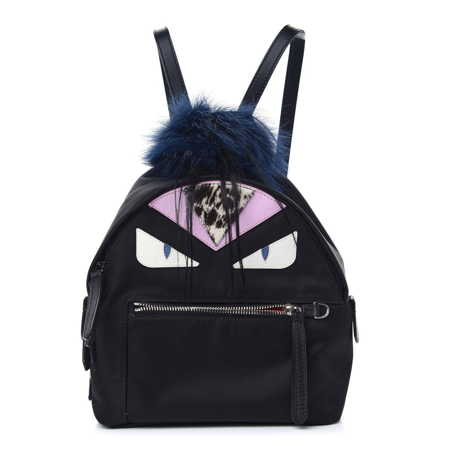 Nylon Vitello Fox Goat Fur Monster Eyes Mini Backpack Black Multicolor Sky